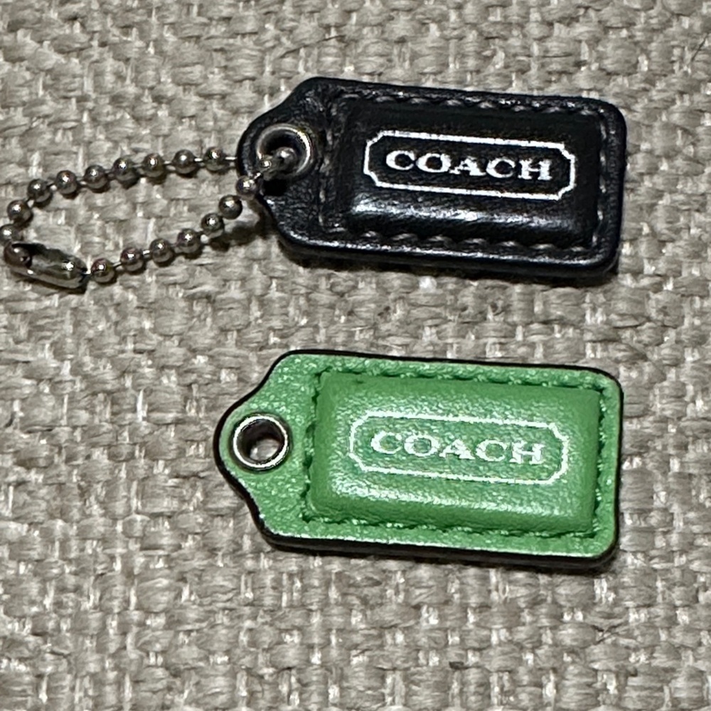Coach Black and Green Leather Keychain, Hangtags Set
